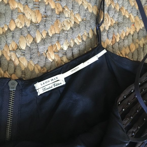 Anthropologie Leon Max | Limited Edition Navy Blue Silk Dress (2) - Picture 4 of 5